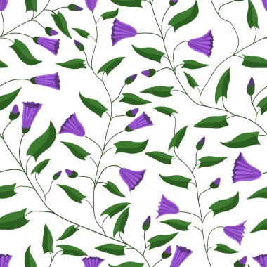 Kusursuz desen. Çayırdaki yapraklar ve çiçekler. Hediye paketi, kumaş ve diğer basılı ürünler için. Vektör illüstrasyonu.