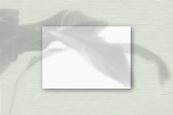 Vízszintes Lap Fehér Texturált Papír Szürke Fal Háttér Mockup Overlay — Stock Fotó