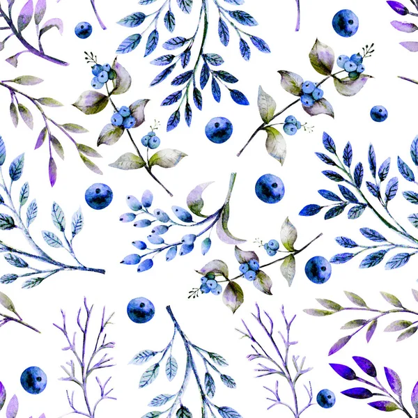 Seamless Background Set Flower Branches Berries Leaves Watercolor Compositions Decorating — Stock Photo, Image