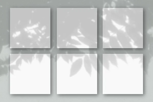 Τετράγωνα Φύλλα Λευκού Ανάγλυφου Χαρτιού Στο Φόντο Του Γκρίζου Τοίχου — Φωτογραφία Αρχείου