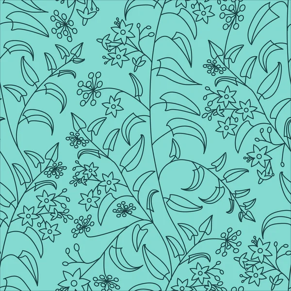 花の装飾パターン ナイトシェード 薄緑色の背景に暗い輪郭のシームレスなパターン — ストックベクタ