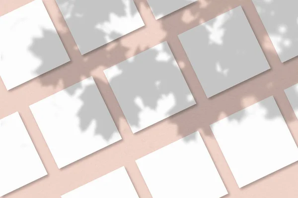 Kilka Kwadratowych Arkuszy Białego Papieru Teksturowanego Różowym Tle Ściany Makieta — Zdjęcie stockowe