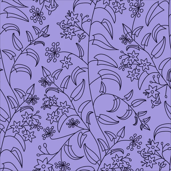 Florales Ziermuster Nachtschatten Nahtloses Muster Dunkler Konturen Auf Hellviolettem Hintergrund — Stockvektor