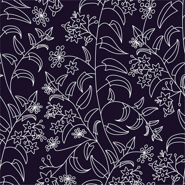 Floral Διακοσμητικό Μοτίβο Νυχτοσκιά Απρόσκοπτη Μορφή Περίγραμμα Φωτός Σκούρο Φόντο — Διανυσματικό Αρχείο