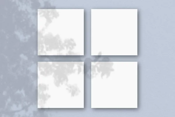 Square Sheets White Textured Paper Blue Wall Background Mockup Overlay — Stock Photo, Image