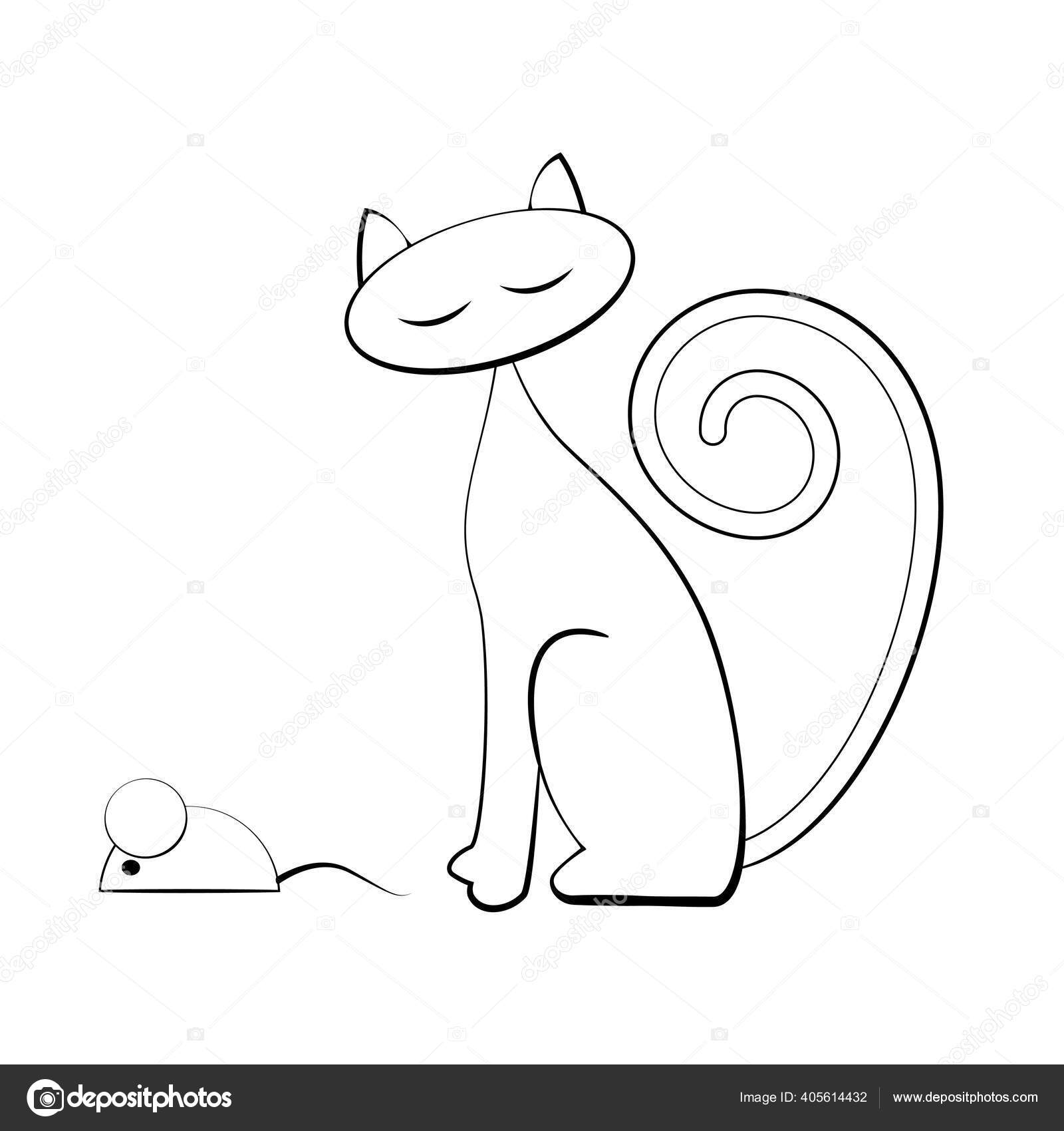 Chat Et Souris De Profil Image De Contour Noir Et Blanc Sur Fond Blanc Isole Illustration Vectorielle Image Vectorielle Par Natika Gmail Com C Illustration