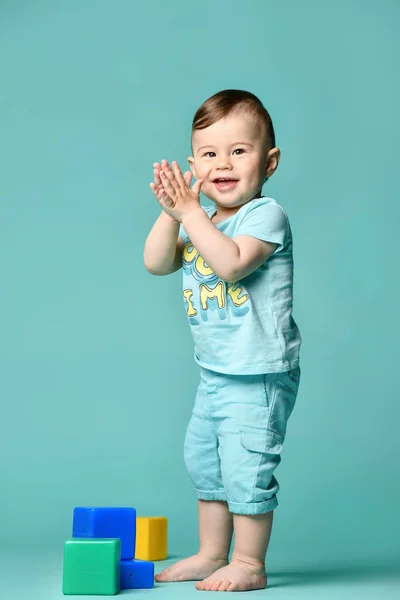 Little boy child toddler playing with block toys — Stock Photo, Image