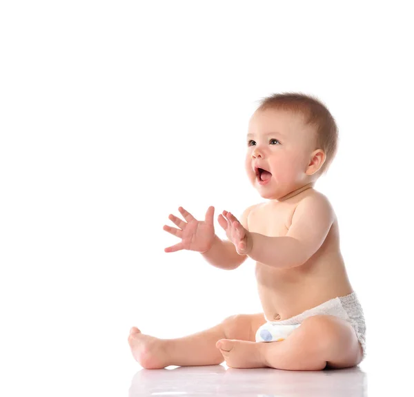 Excited little baby reaches for something portrait — Stock Photo, Image