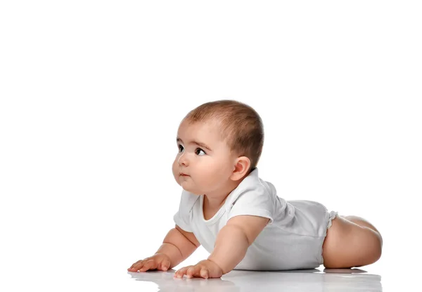 Beautiful little baby, crawling isolated on white background — Stock Photo, Image