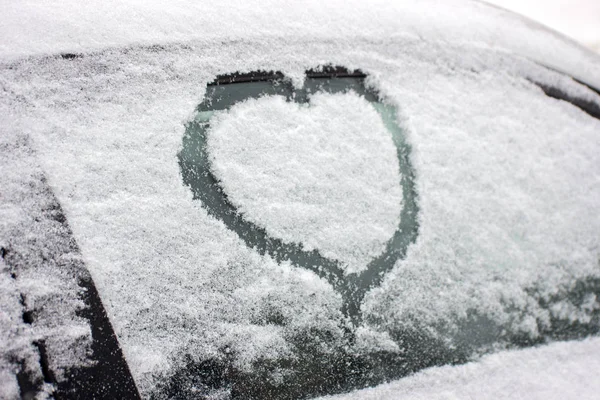 Gekwetst Afbeelding Met Sneeuw Venster Winter Schilderij Voor Romantische Koppel — Stockfoto