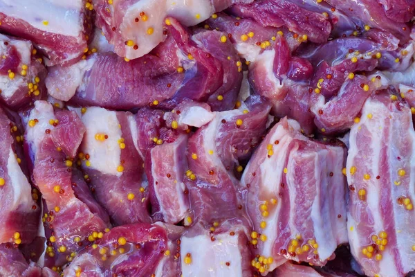 Costolette Maiale Marinate Crude Con Carne Con Miele Senape Francese — Foto Stock