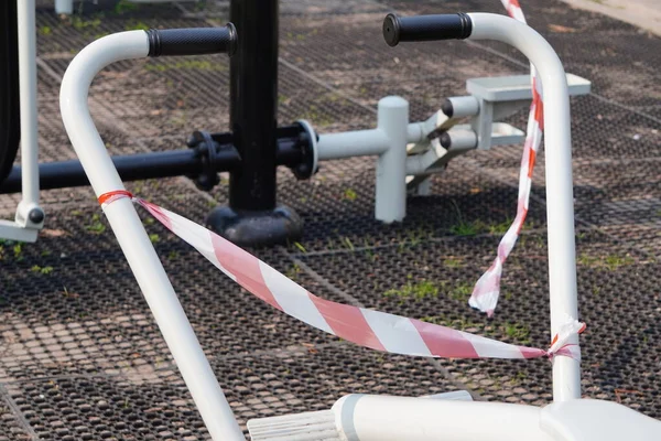 Indoor Outdoor Sports Area Closed Simulators Tied Tape Covid Coronavirus — Stock Photo, Image