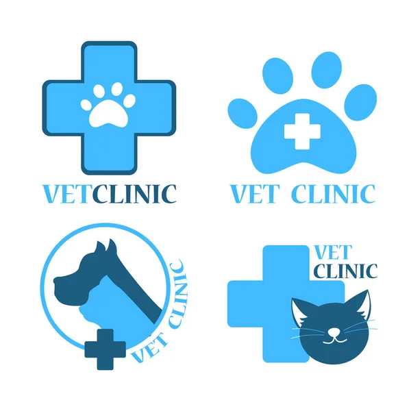 Veterinärkliniken logotyp uppsättning av blå färg — Stock vektor