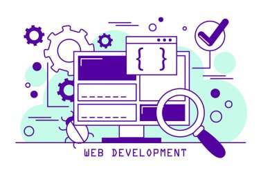 Web geliştirme hattı sanat afiş. Kodlama yazılımı