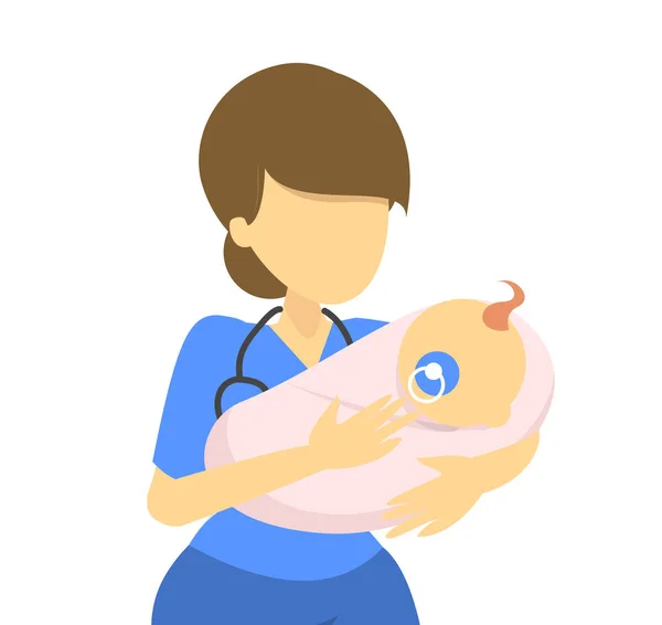 Portrait of the doctor holding newborn. Medical female worker — Stock Vector