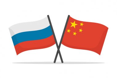 Rusya ve Çin bayrağı. Ortaklık ve işbirliği