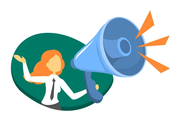 Büyük megafon tutan busines takım elbiseli kadın