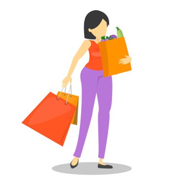 Kadın alışveriş çantaları ile bakkal yürüyüş