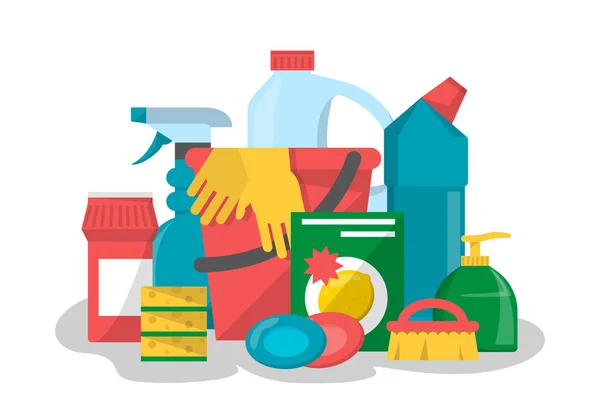 Banner web serviço de limpeza da casa. Spray, esponja —  Vetores de Stock