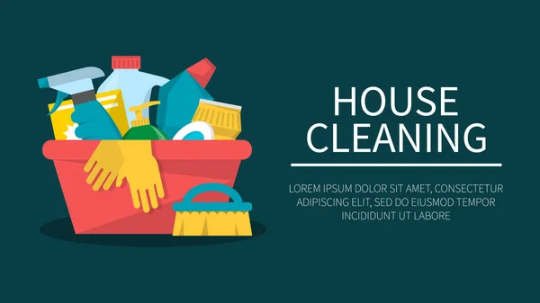 Banner web serviço de limpeza da casa. Spray, esponja —  Vetores de Stock