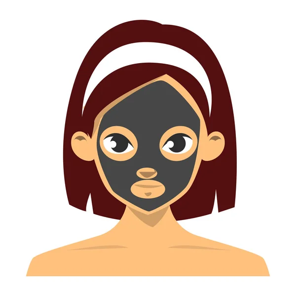 Mujer con mascarilla de carbón. Cosmética facial — Vector de stock