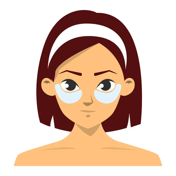 Joven mujer hermosa con parches en los ojos. Hidratante facial — Vector de stock