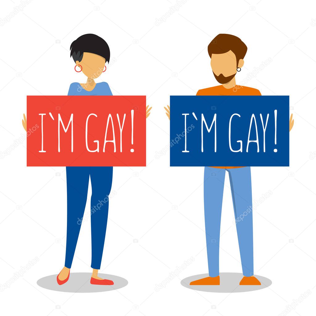 Female and male person coming out vector isolated.