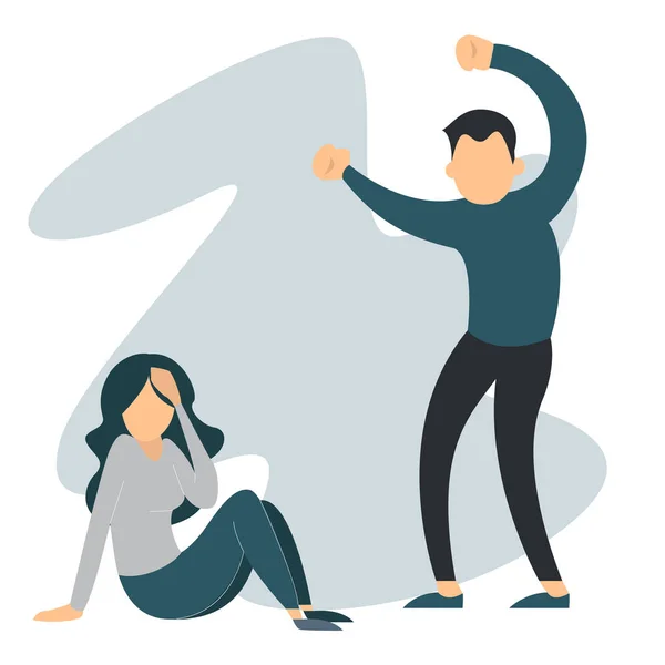 Homme maltraitance femme. Violence domestique, pleurs féminins — Image vectorielle