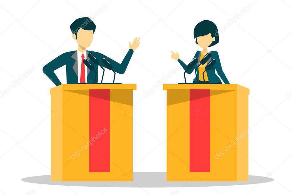 Candidate for president on debate. Female and male