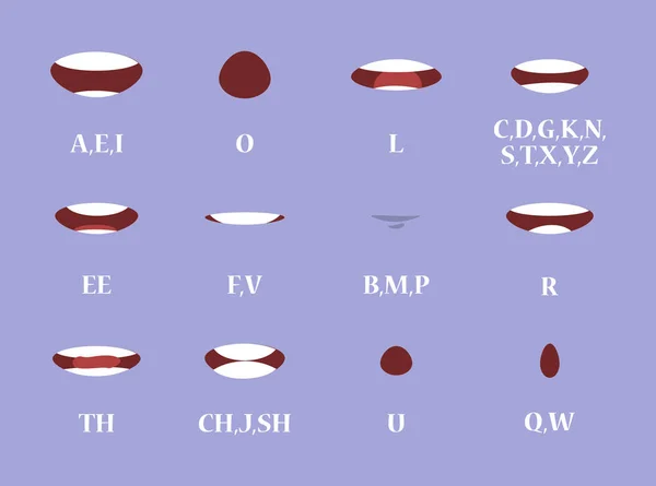 Illustration isolée vectorielle d'animation buccale. Mouvement des lèvres — Image vectorielle