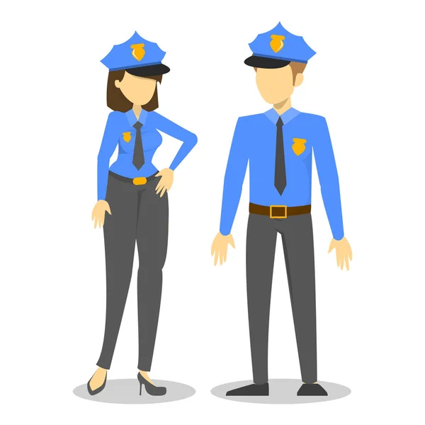 Couple d'agents de police féminin et masculin. Criminalité et droit — Image vectorielle