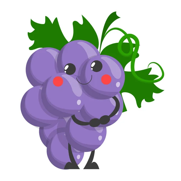 Grappig schattig druiven karakter, vers fruit met een gezicht — Stockvector