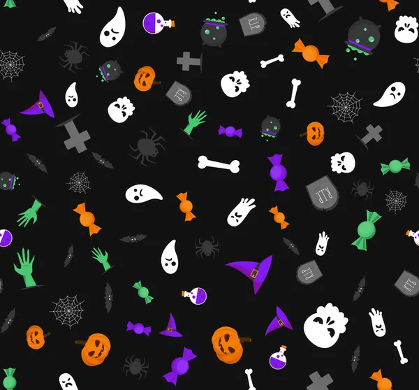 Haloween seamless pattern on black vector isolated. — Stock Vector