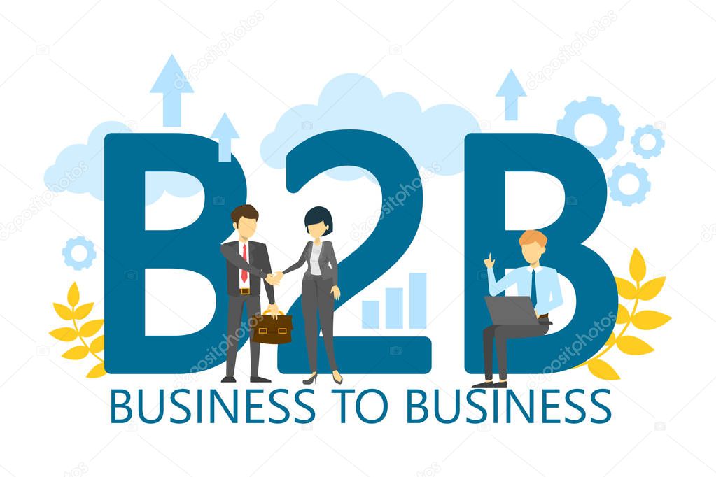 B2B business to business strategy. Corporate company as a customer, marketing and commerce banner vector isolated. Business industry.