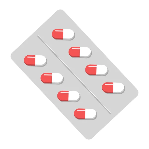 Pastilla en el blíster, envase del medicamento. Dosis analgésica — Vector de stock