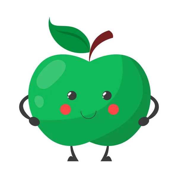 Zielone jabłko uśmiechnięty wektor charakter na białym tle. Słodkie jedzenie — Wektor stockowy