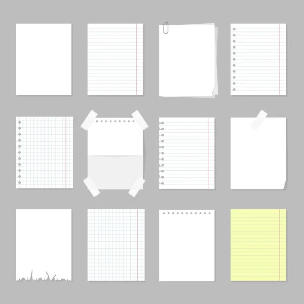 Juego de hojas de papel. Página blanca en blanco, tablero vacío — Vector de stock