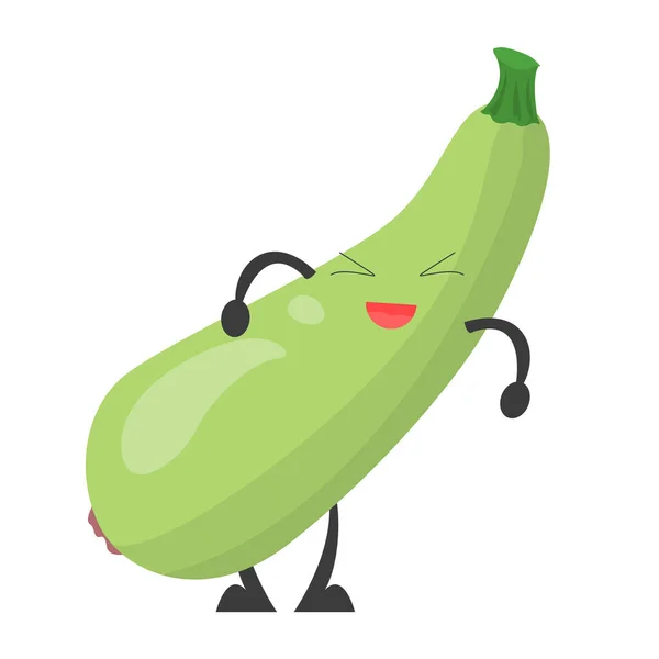 Happy funny courgette laughing vector terisolasi. Sayuran - Stok Vektor