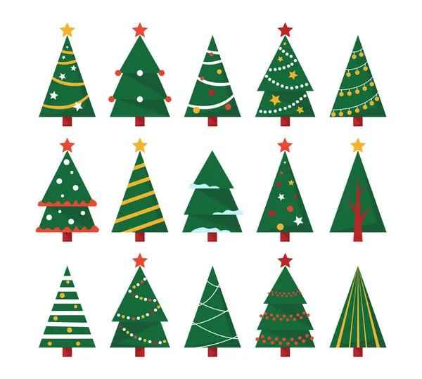Árvore de Natal verde conjunto vetor isolado. Peles verdes — Vetor de Stock