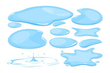 Water puddle set vector isolated. Blue autumn natural liquid clipart
