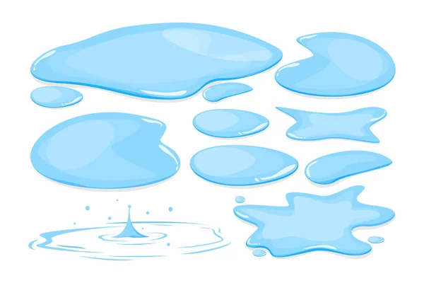 Ensemble de flaques d'eau vecteur isolé. Bleu automne liquide naturel — Image vectorielle