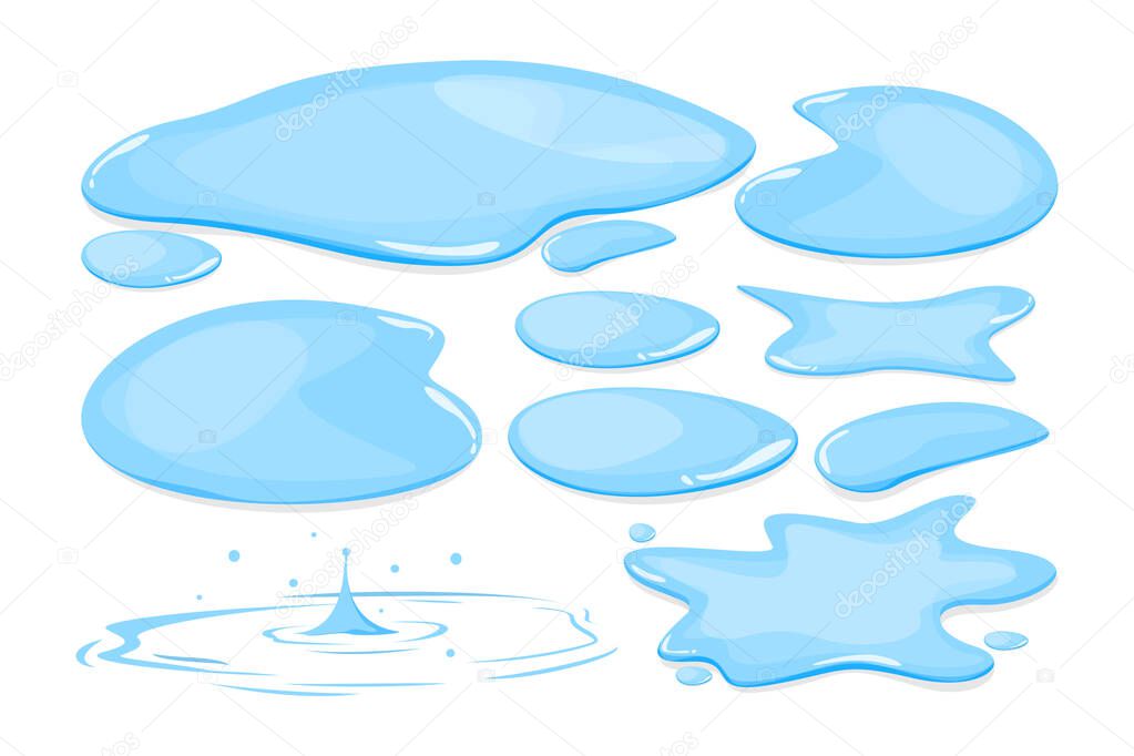 Water puddle set vector isolated. Blue autumn natural liquid