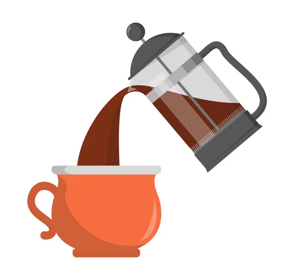 Выливание кофе из французского пресса в чашку — стоковый вектор
