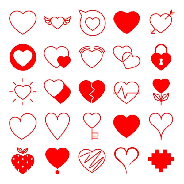 Corazón Rojo Icono Conjunto Vector Aislado Símbolo Romántico Día San — Archivo Imágenes Vectoriales