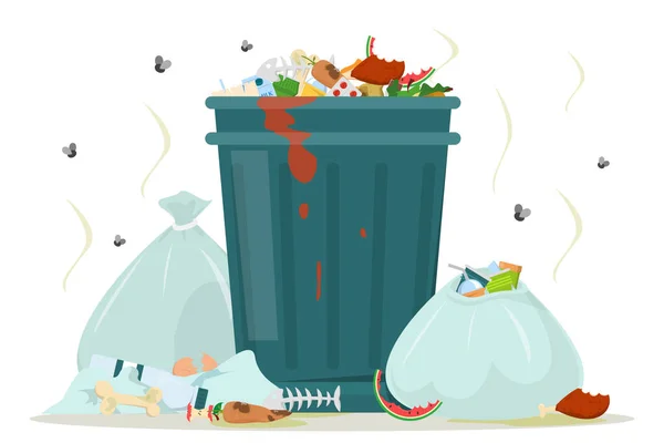 Dirty Garbage Trashcan Vector Isolated Food Waste Dust Bin Unpleasant — Stock Vector