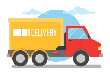 Teslimat kamyonu vektörü izole edildi. Ulaştırma hizmeti, iş ve ticaret. Lojistik şirketi, paket sevkiyatları.