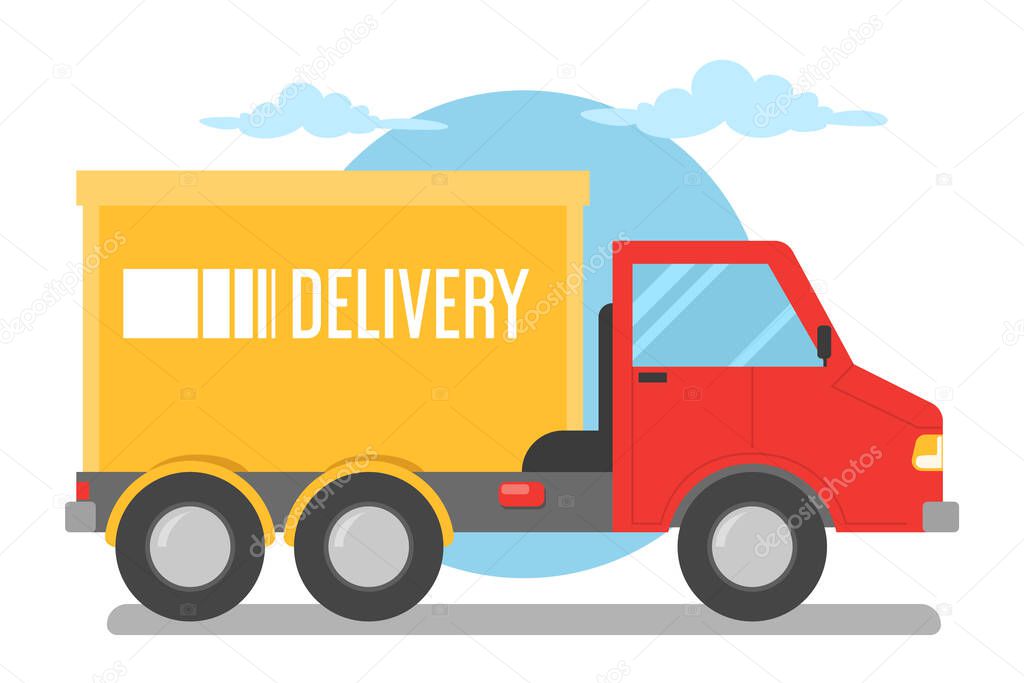 Delivery truck vector isolated. Transportation service, business and commerce. Logistic company, package shipments.