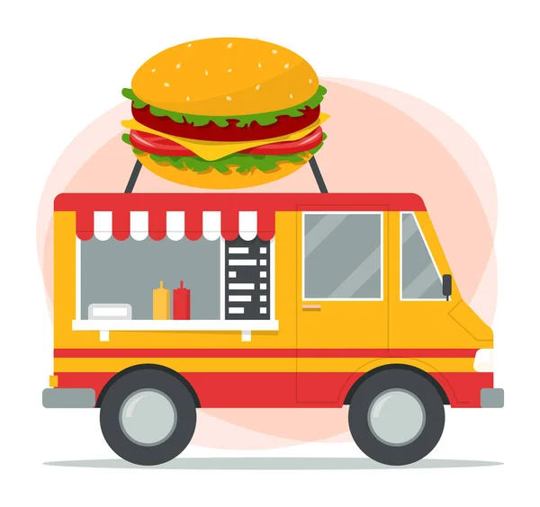 Fast Food Truck Streetfood Café Bild Eines Großen Hamburgers Auf — Stockvektor