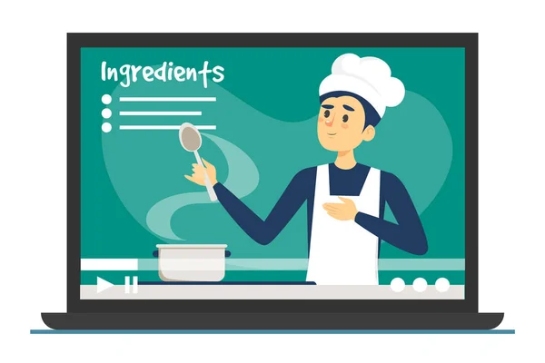 Lekcje Gotowania Wektor Online Izolowane Poprawa Umiejętności Kulinarnych Nauka Internecie — Wektor stockowy