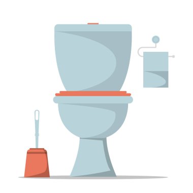 Tuvalet vektörü izole edildi. Tuvalet içi, tuvalet kağıdı rulosu ve hijyenik malzemeler. Tuvalet temiz..